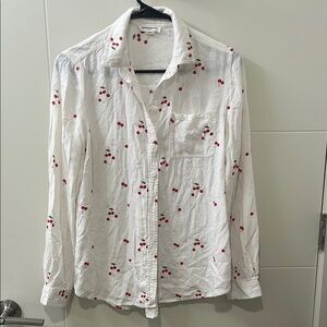 Beach Lunch Lounge Collection: White Cherry Print Button Down Shirt